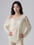 Off-Shoulder Yoga Cover-Up Top – Sheer Long Sleeve