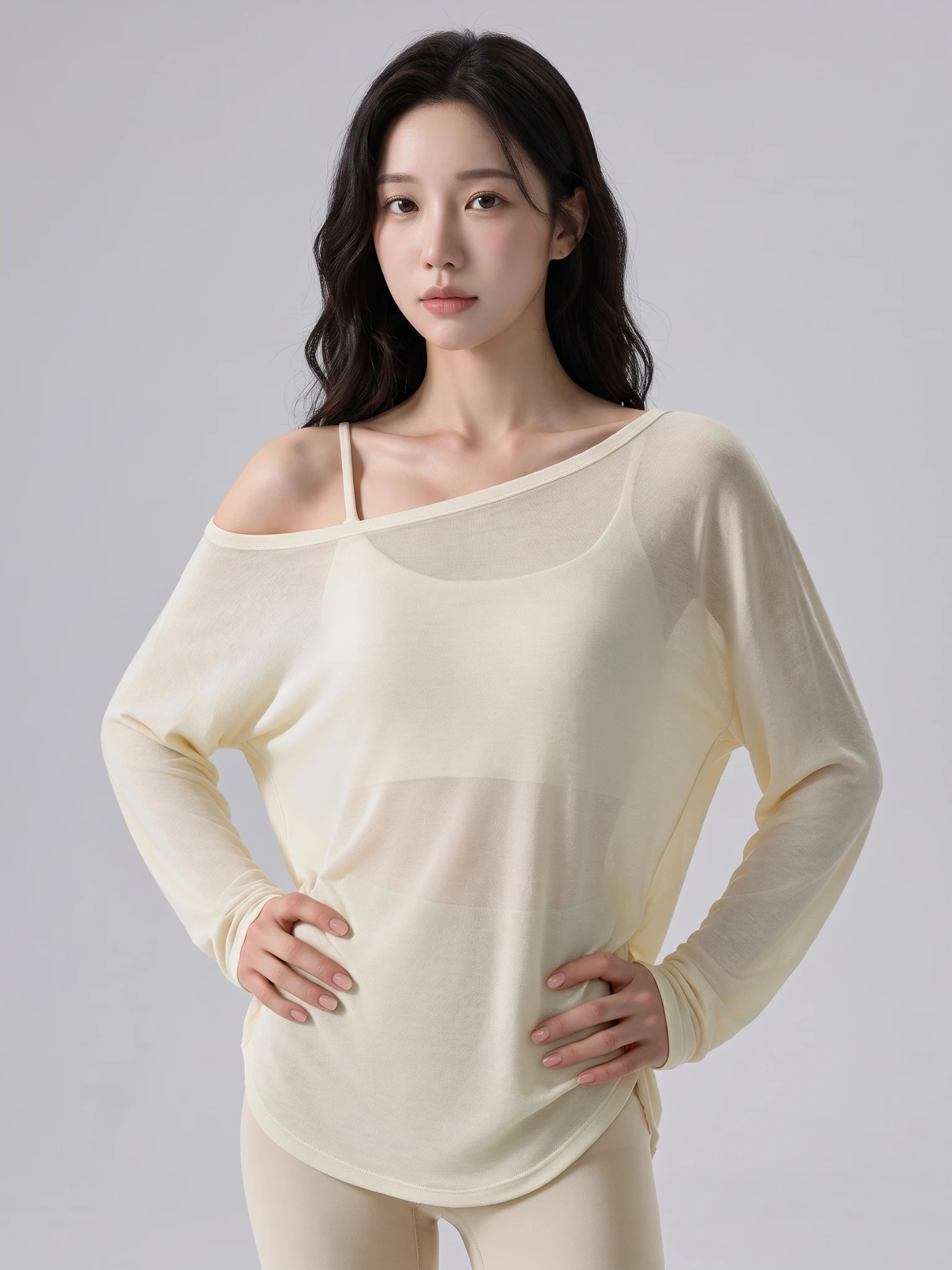 Off-Shoulder Yoga Cover-Up Top – Sheer Long Sleeve