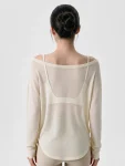 Off-Shoulder Yoga Cover-Up Top – Sheer Long Sleeve
