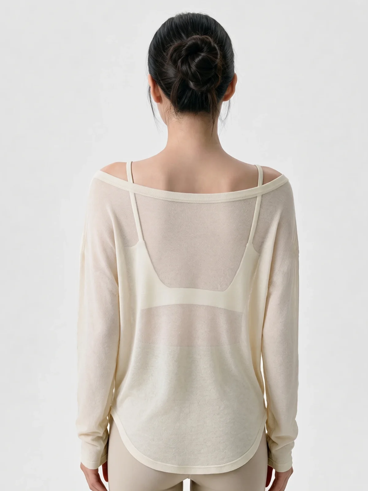 Off-Shoulder Yoga Cover-Up Top – Sheer Long Sleeve