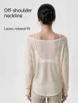 Off-Shoulder Yoga Cover-Up Top – Sheer Long Sleeve