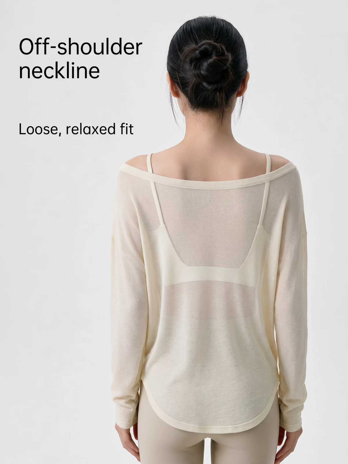 Off-Shoulder Yoga Cover-Up Top – Sheer Long Sleeve