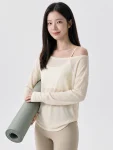 Off-Shoulder Yoga Cover-Up Top – Sheer Long Sleeve