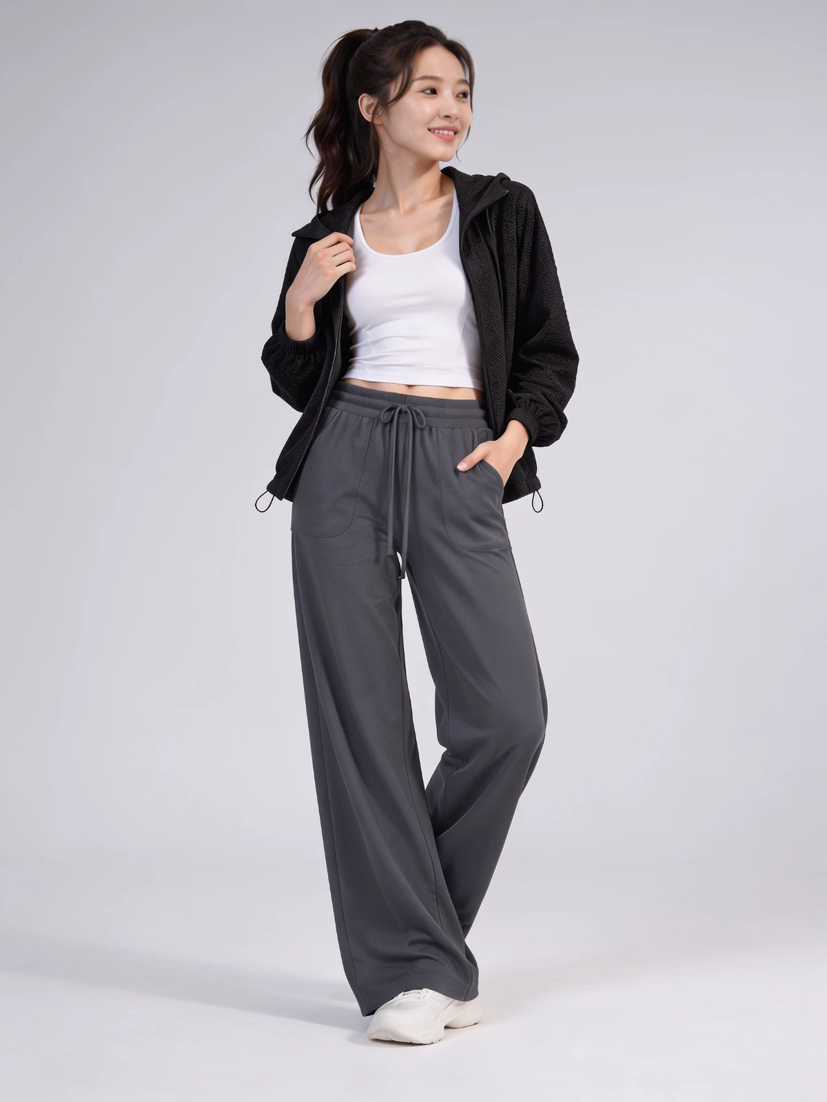 High-Waisted Wide-Leg Yoga Pants – Stretch Pocket Workout Trousers