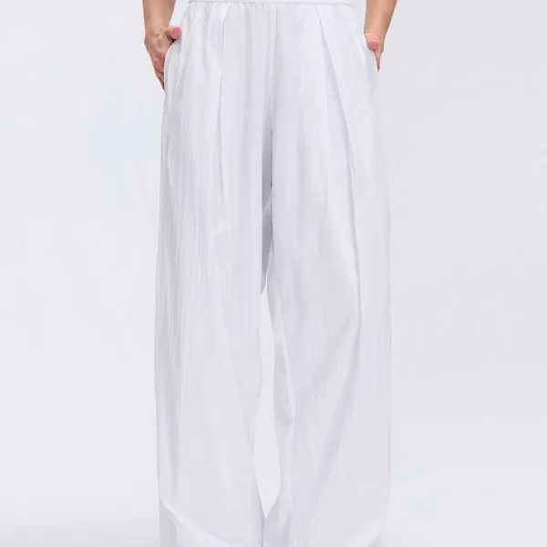 White high-waisted straight-leg pants front view