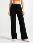 High-Waisted Wide-Leg Yoga Pants – Stretch Pocket Workout Trousers