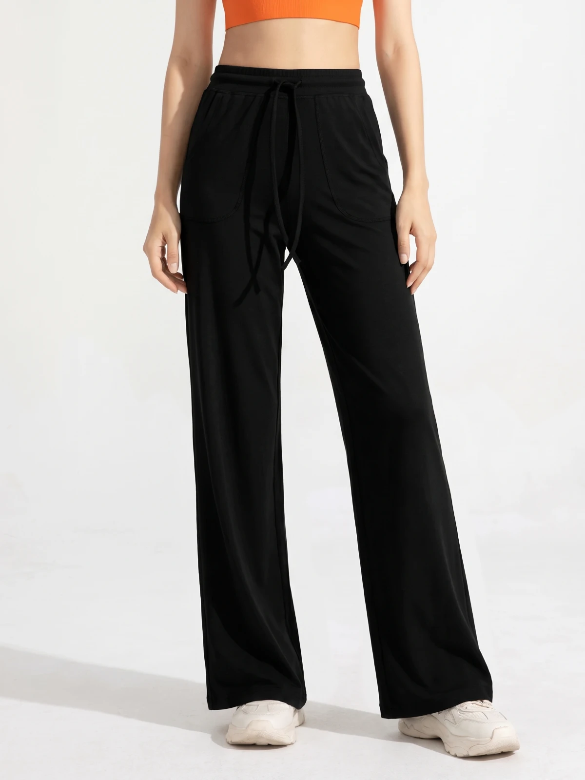 High-Waisted Wide-Leg Yoga Pants – Stretch Pocket Workout Trousers