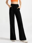 High-Waisted Wide-Leg Yoga Pants – Stretch Pocket Workout Trousers