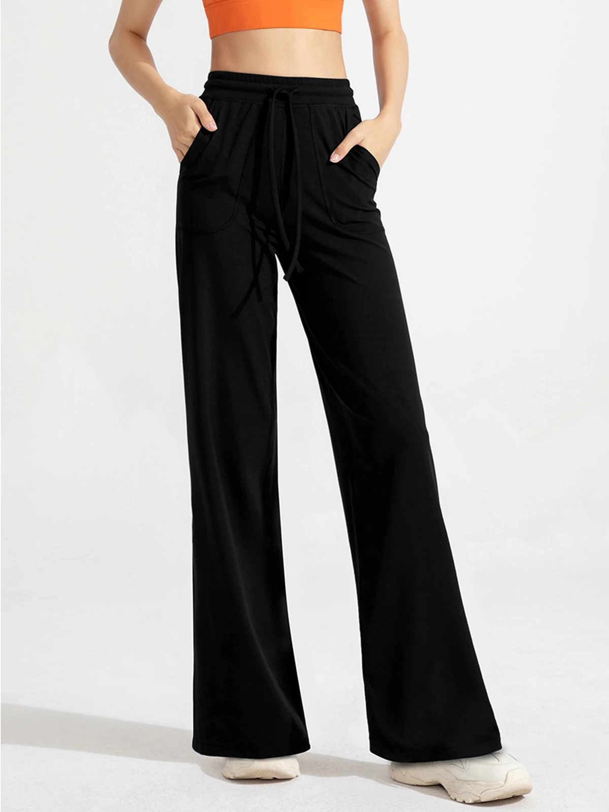 High-Waisted Wide-Leg Yoga Pants – Stretch Pocket Workout Trousers