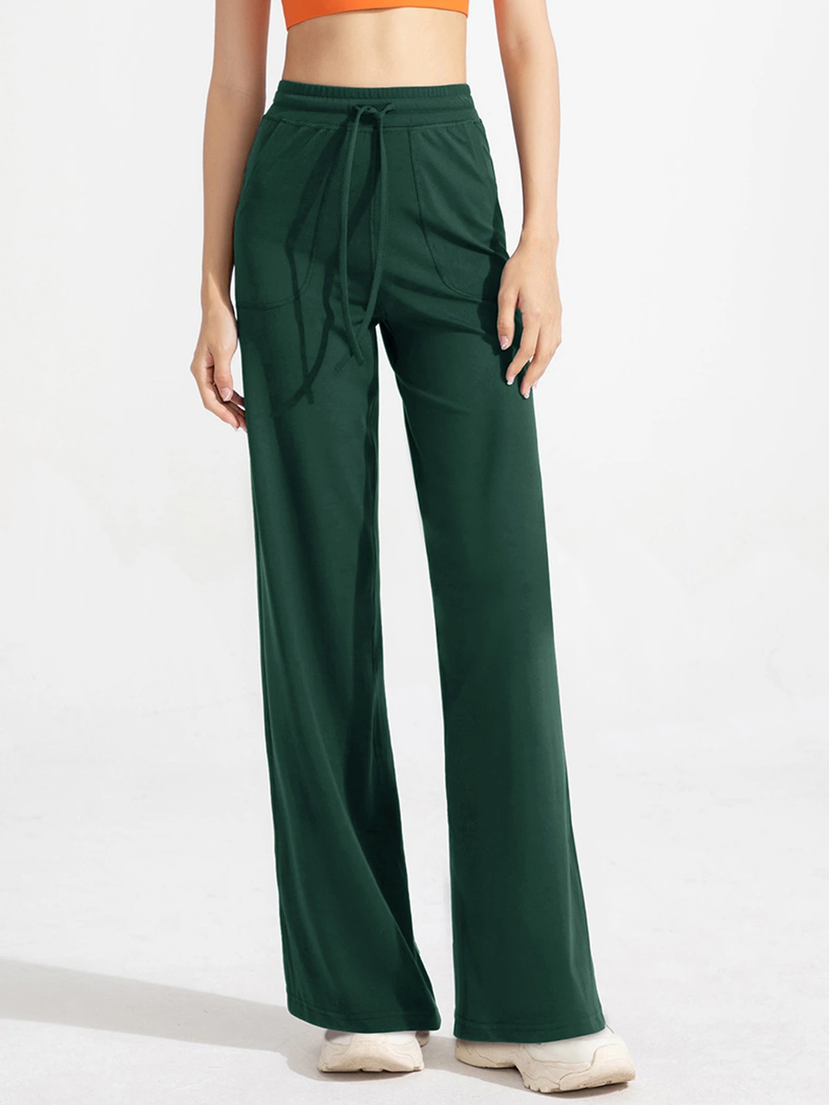 High-Waisted Wide-Leg Yoga Pants – Stretch Pocket Workout Trousers