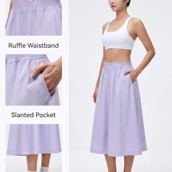 Lavender Frost A-line midi skirt waistband, pocket and hem details