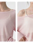 Off-Shoulder Yoga Cover-Up Top – Sheer Long Sleeve