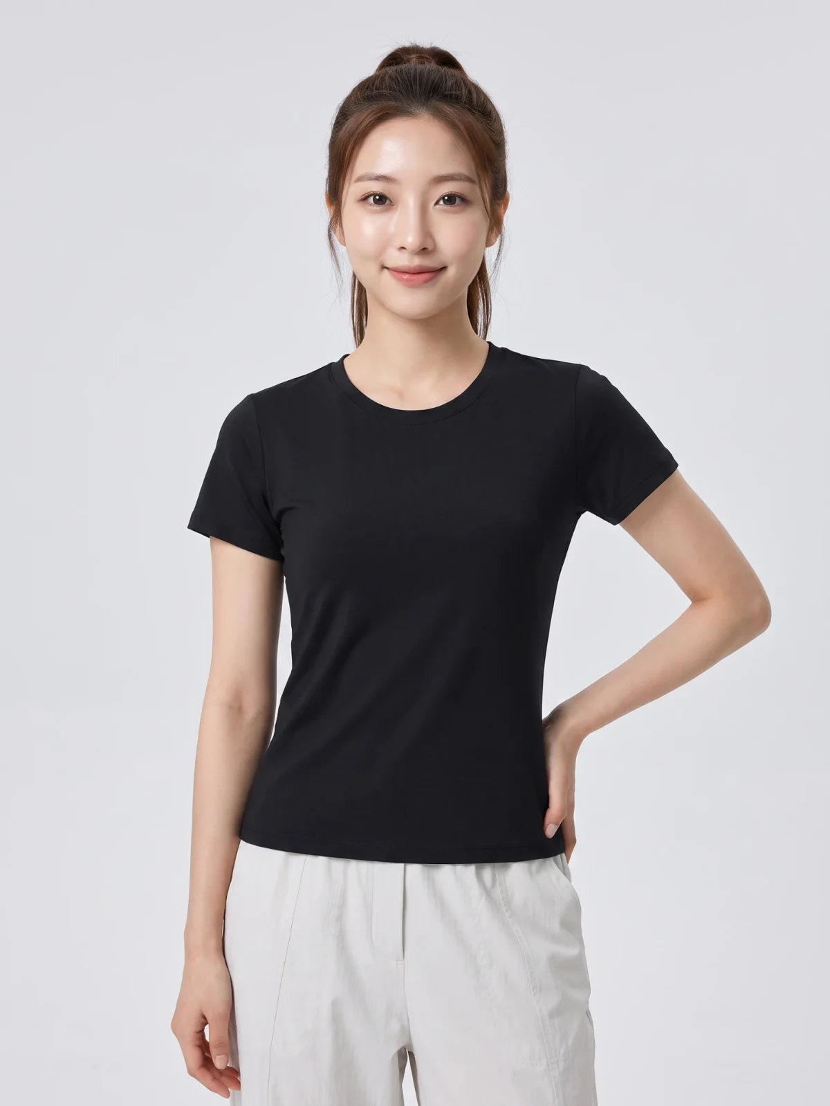 Relaxed Round-Neck Yoga T-Shirt – Breathable Stretch Cotton Tee