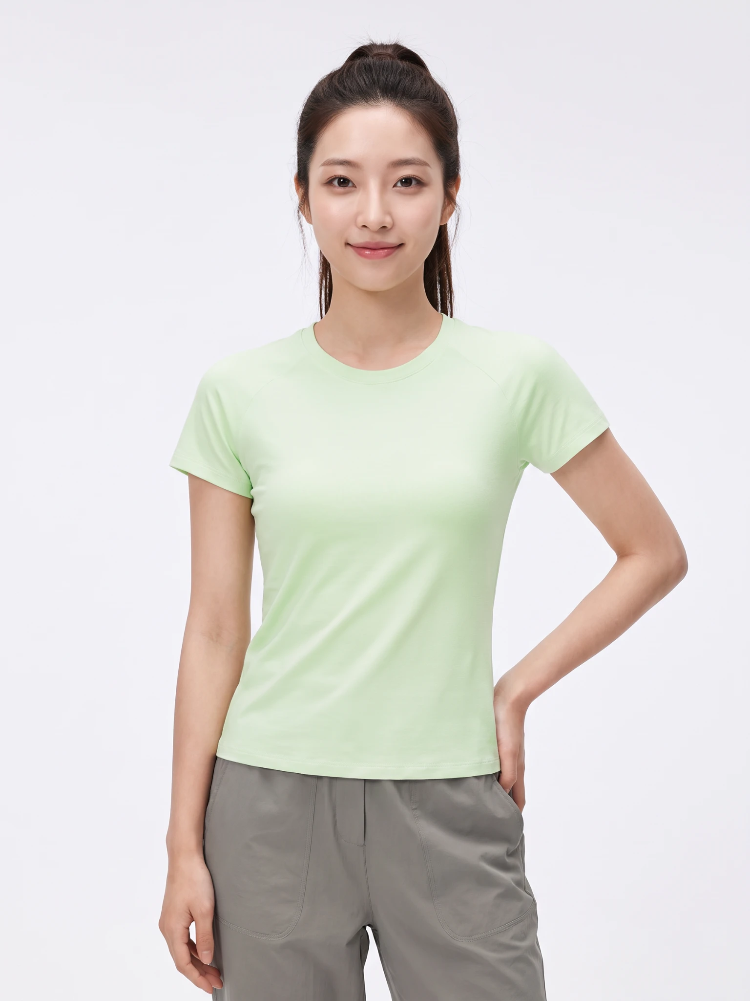 Lime green relaxed round-neck yoga t-shirt front view