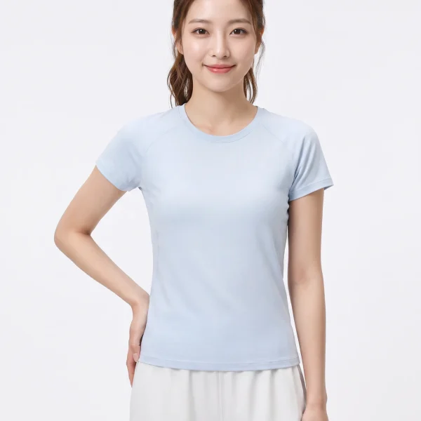 Powder blue relaxed round-neck yoga t-shirt front view