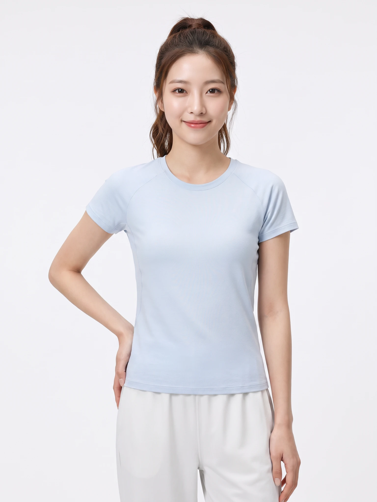 Relaxed Round-Neck Yoga T-Shirt – Breathable Stretch Cotton Tee