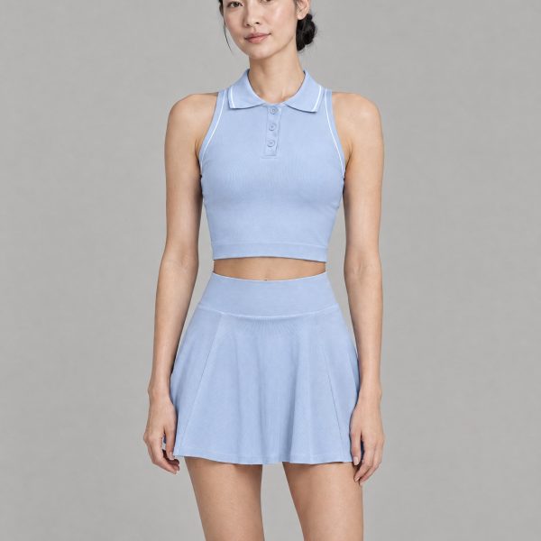 Trillactive TR400T Seamless Button-Collar Sports Tank Top, Light Blue + White front