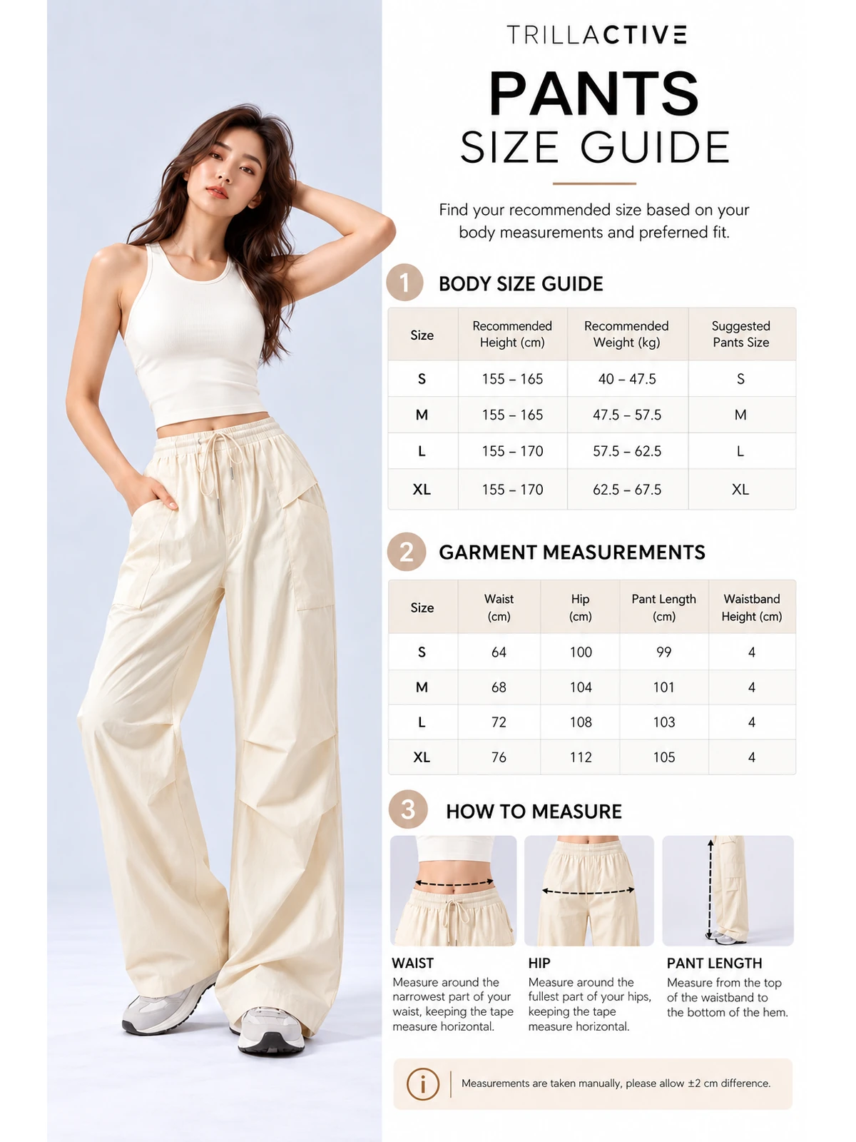 Flow Utility Wide-Leg Pants - Size Chart